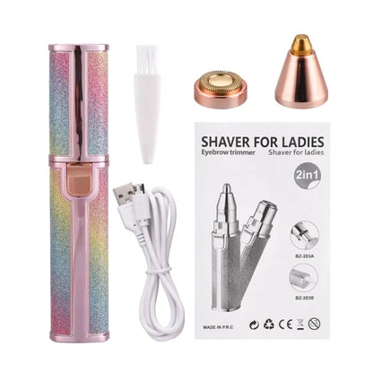 2 In 1 Electric Eyebrow Trimmer Makeup Painless Eye Brow Epilator Mini Shaver Razor Portable Facial Body Hair Remover For Women