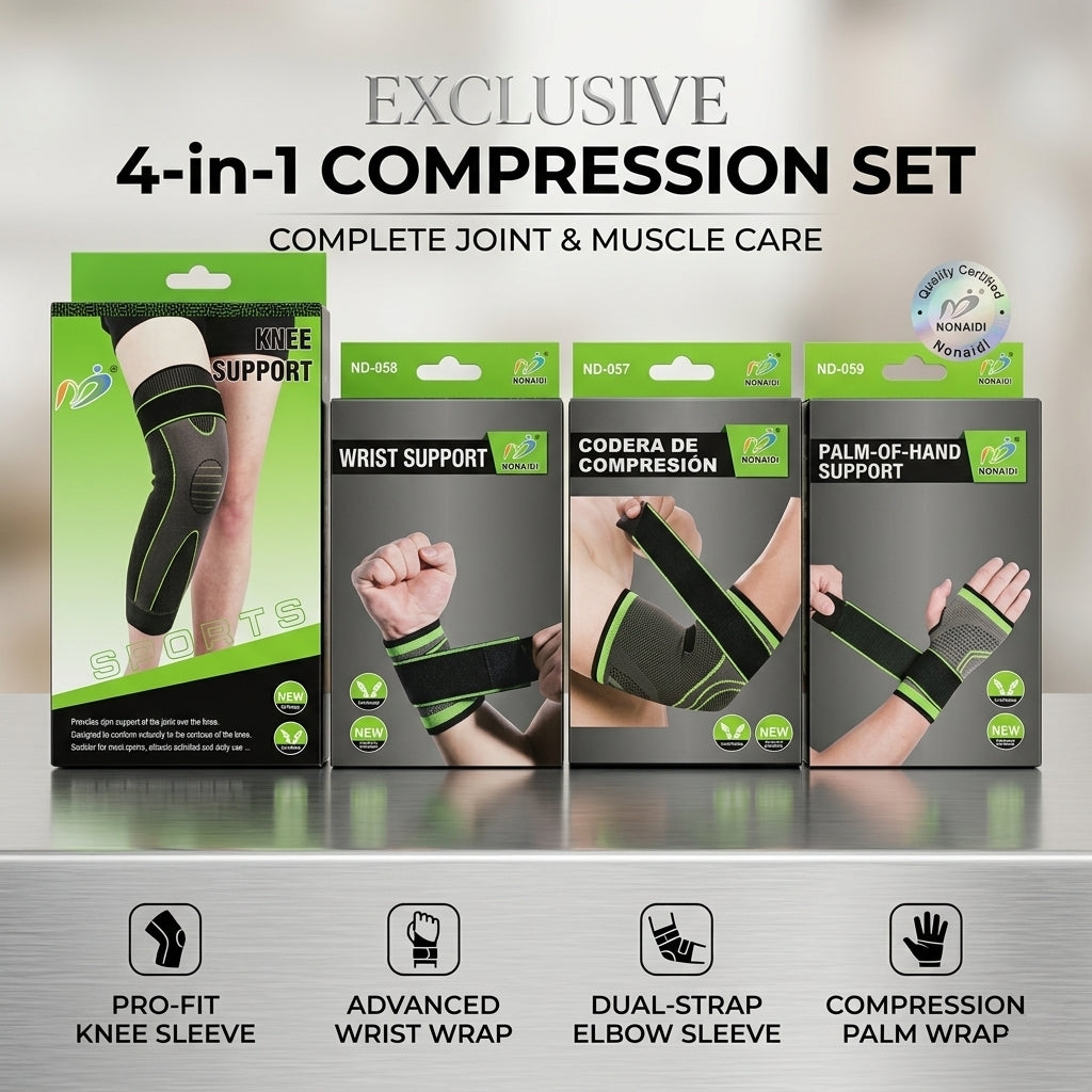 4-in-1 Compression Support Set – Knee, Wrist, Elbow & Palm Support Kit