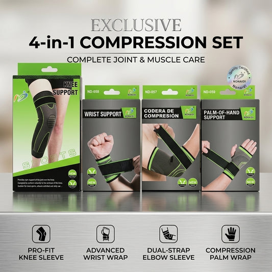 4-in-1 Compression Support Set – Knee, Wrist, Elbow & Palm Support Kit